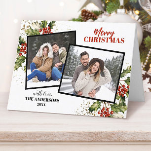 Tarjeta Festiva Navidades de Collage de fotos de Holly Berry moder