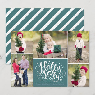 Tarjeta Festiva Navidades de Collage de fotos de Holly Jolly moder