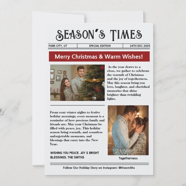 Tarjeta Festiva Navidades de Collage de fotos de Newsletter Arch (Anverso)