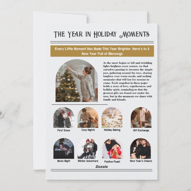 Tarjeta Festiva Navidades de Collage de fotos de Newsletter Arch (Reverso)