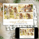 Tarjeta Festiva Navidades de Collage de fotos de Winter Foliage Sc<br><div class="desc">Moderna Mínima Foliage Botánico De Invierno Elegante Caligrafía 4 Tarjetas Navidades Collage de fotos. Esta cédula minimalista de navidades multifoto incluye un collage de fotos de cuatro bonitos (4), un guión de "Feliz Navidad" que está escrito en un tipo de letra de cruz con letras a mano en oro y...</div>