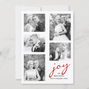 Tarjeta Festiva Navidades de collage de fotos elegantes de Red joy