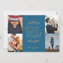 Tarjeta Festiva Navidades de Collage de fotos familiar Verde azula