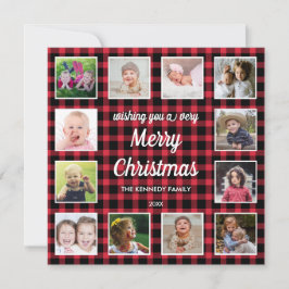 Tarjeta Festiva Navidades de Collage de fotos Red Buffalo Plaid 12