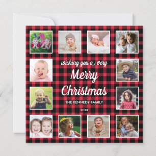 Tarjeta Festiva Navidades de Collage de fotos Red Buffalo Plaid 12