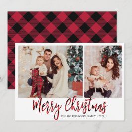 Tarjeta Festiva Navidades de Collage de fotos Red Buffalo Plaid 2