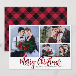 Tarjeta Festiva Navidades de Collage de fotos Red Buffalo Plaid 4