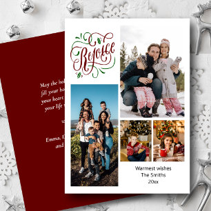 Tarjeta Festiva Navidades de Collage de fotos REJOICE 4