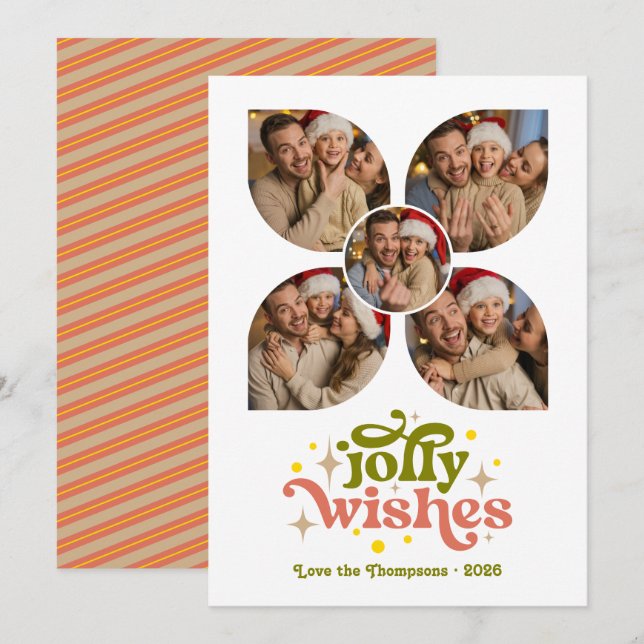 Tarjeta Festiva Navidades de Collage de fotos retro moderno y cáli (Anverso / Reverso)
