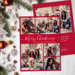 Tarjeta Festiva Navidades de Collage de fotos Rojo de guión modern<br><div class="desc">Simple y elegante caligrafía de estilo moderno rojo 5 Collages de fotos Merry Christmas Script Tarjeta de vacaciones. Esta plantilla festiva, minimalista, fantástica de cinco (5) fotos de tarjetas de felicitación de vacaciones presenta un collage de fotos de la bonito y dice "¡Feliz Navidad!". El texto de bienvenida de "Feliz...</div>