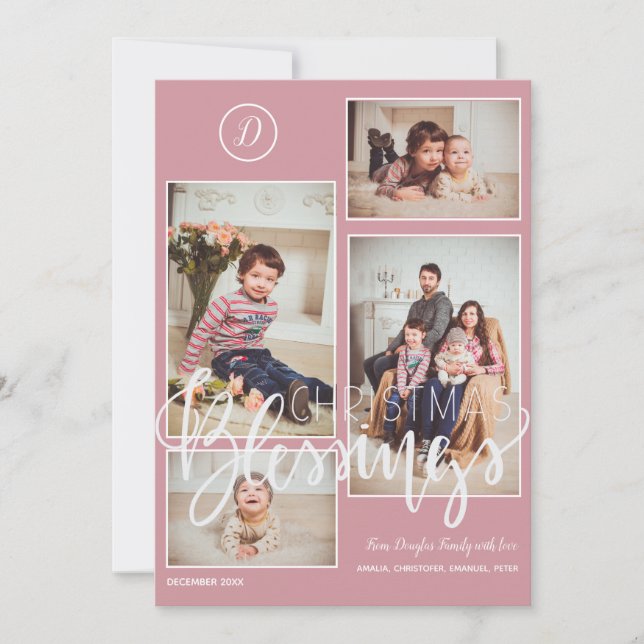 Tarjeta Festiva Navidades de collage fotográficos monogramados de  (Anverso)
