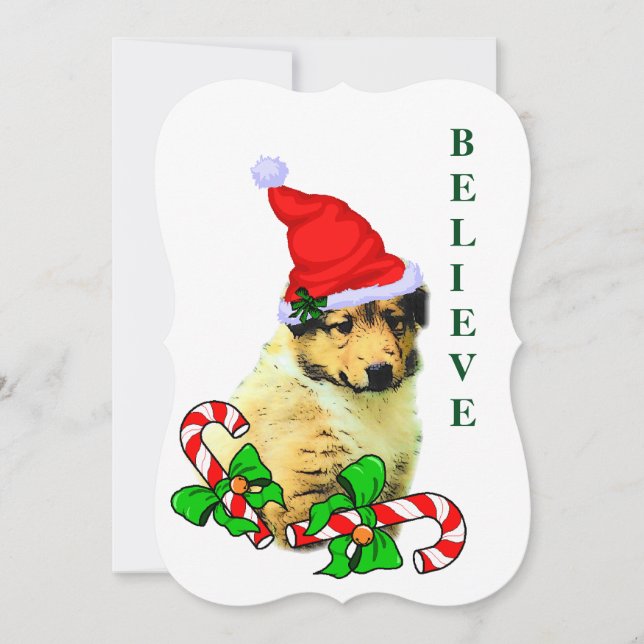 Tarjeta Festiva Navidades de Collie Puppy (Anverso)