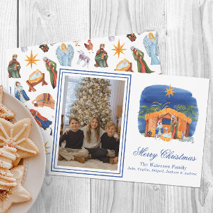 Tarjeta Festiva Navidades de color acuático Natividad Foto