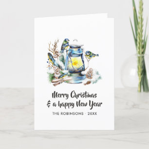 Tarjeta Festiva Navidades de color de agua foto de la familia Lant