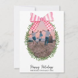 Tarjeta Festiva Navidades de color rosa Coquette Wreath Photo