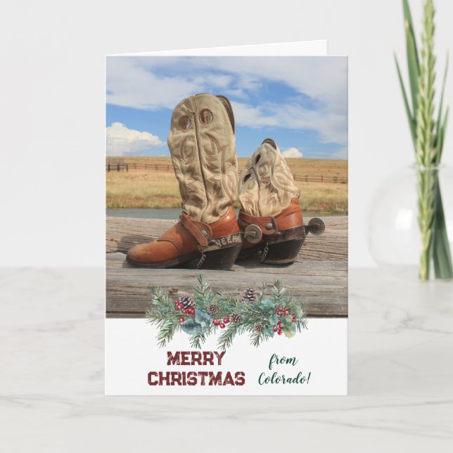 Tarjeta Festiva Navidades De Colorado Western Boot (Anverso)