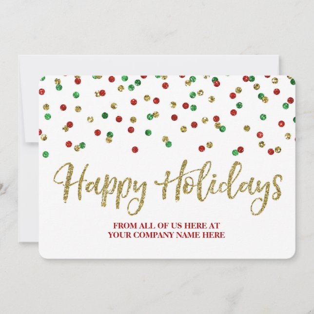 Tarjeta Festiva Navidades de Confetti Verde Rojo Dorado (Anverso)