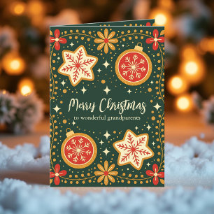 Tarjeta Festiva Navidades de cookies y ornamentos de arte popular 