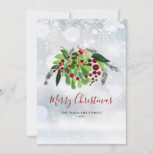 Tarjeta Festiva Navidades de copas de nieve de Berries Rojas