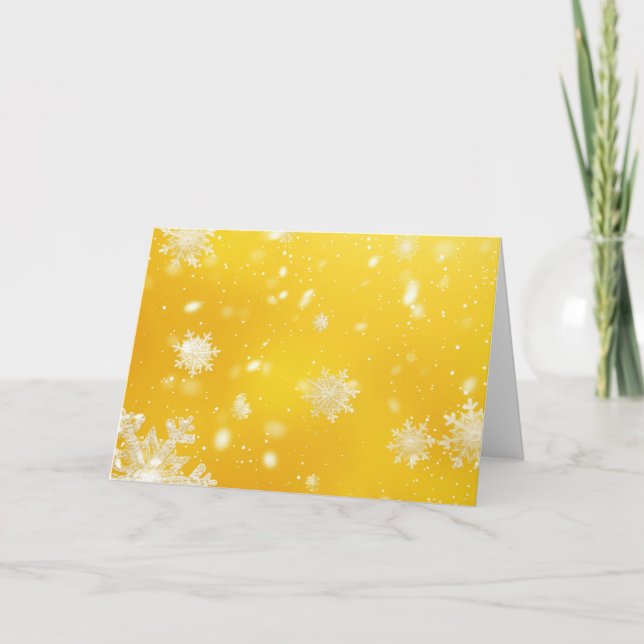 Tarjeta Festiva Navidades de copos de nieve amarillo/blanco (Anverso)