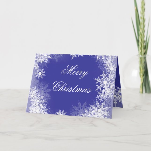 Tarjeta Festiva Navidades de copos de nieve azul de la Marina (Anverso)