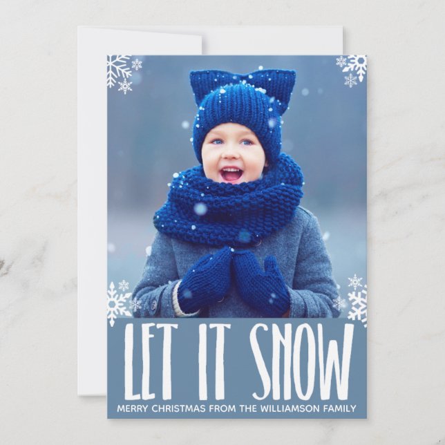 Tarjeta Festiva Navidades de copos de nieve azul en vacaciones Let (Anverso)