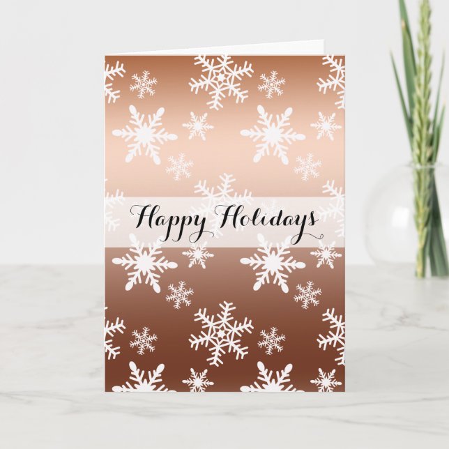 Tarjeta Festiva Navidades de copos de nieve blancos de oro (Anverso)