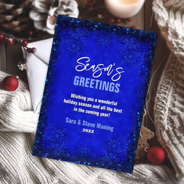 Tarjeta Festiva Navidades de copos de nieve purpurinoso azul cúrcu (Subido por el creador)