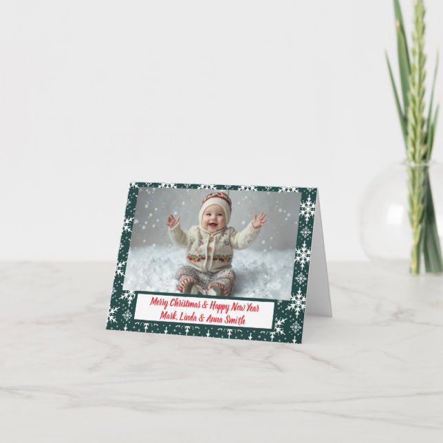 Tarjeta Festiva Navidades de copos de nieve verdes doblados tarjet (Anverso)