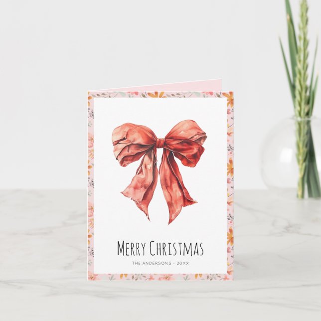 Tarjeta Festiva Navidades de Coquette Bow Rosado Foto (Anverso)