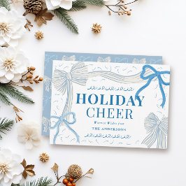 Tarjeta Festiva Navidades de Coquette-core Pale Blue Bows