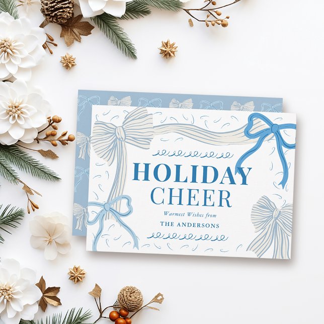 Tarjeta Festiva Navidades de Coquette-core Pale Blue Bows (Subido por el creador)