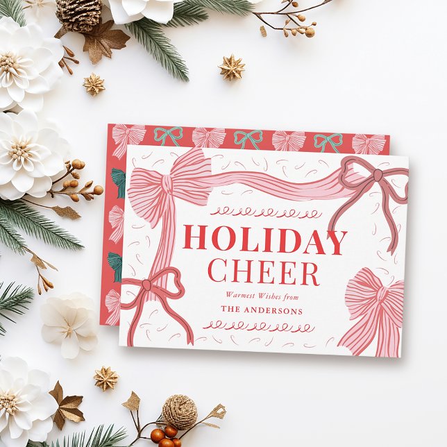Tarjeta Festiva Navidades de Coquette-core Red & Pink Bows (Subido por el creador)