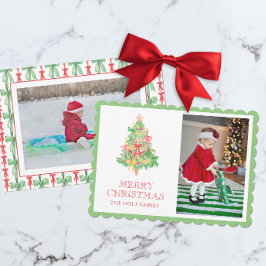 Tarjeta Festiva Navidades de Coquette de Watercolor Red Green Bow