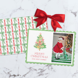 Tarjeta Festiva Navidades de Coquette de Watercolor Red Green Bow