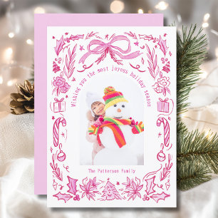 Tarjeta Festiva Navidades de Coquette Foto de Doodle Rosa Rojo