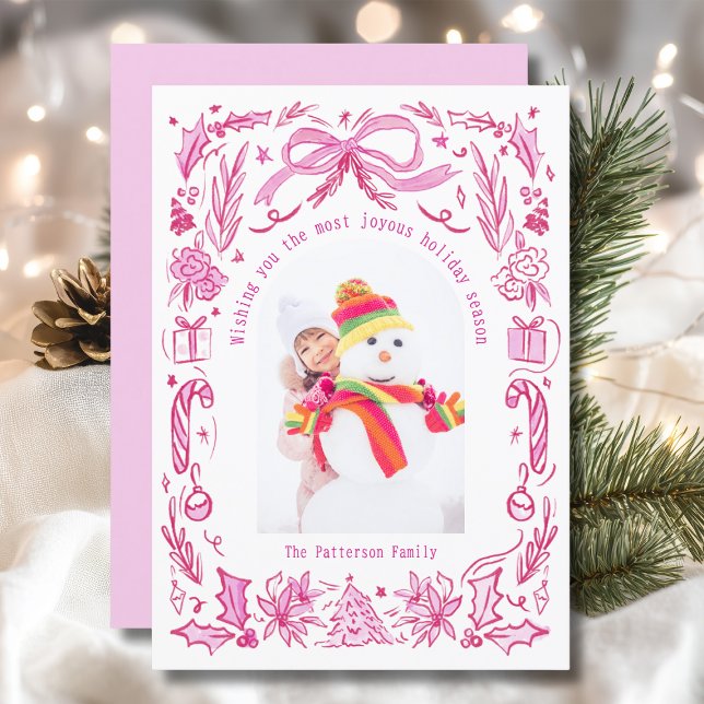 Tarjeta Festiva Navidades de Coquette Foto de Doodle Rosa Rojo (Subido por el creador)