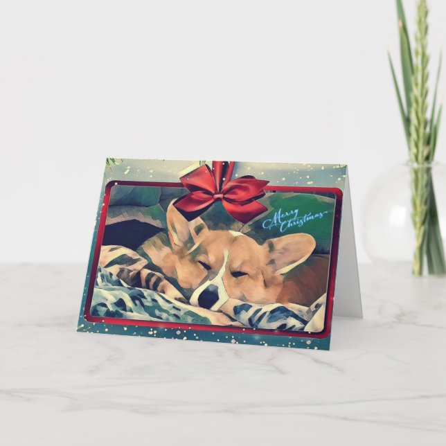 Tarjeta Festiva Navidades de Corgi durmiendo (Anverso)