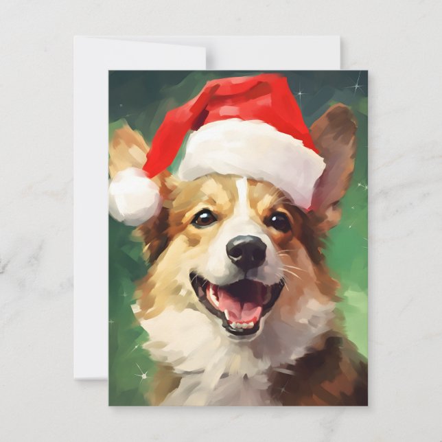 Tarjeta Festiva Navidades de Corgi pinchan arte de pintura (Anverso)