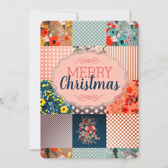 Tarjeta Festiva Navidades de costura de bloques de tejido (Anverso)