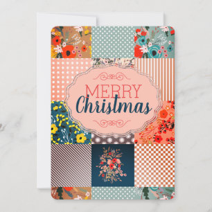 Tarjeta Festiva Navidades de costura de bloques de tejido