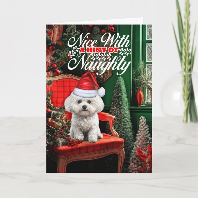 Tarjeta Festiva Navidades de Coton de Tulear Perro Naughty Niza (Anverso)