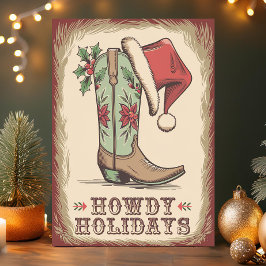 Tarjeta Festiva Navidades de Cowboy de Western Boot Howetings