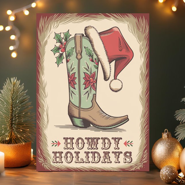 Tarjeta Festiva Navidades de Cowboy de Western Boot Howetings (Subido por el creador)