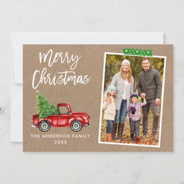 Tarjeta Festiva Navidades de Craft Tape Brush Script Truck Kraft (Anverso)