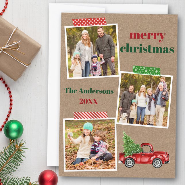 Tarjeta Festiva Navidades de Craft Tape Red Truck Kraft (Customize to add text to back of card.)