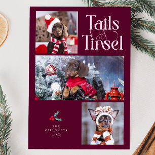 Tarjeta Festiva Navidades de Cranberry y Tails & Tinsel Dog Photo