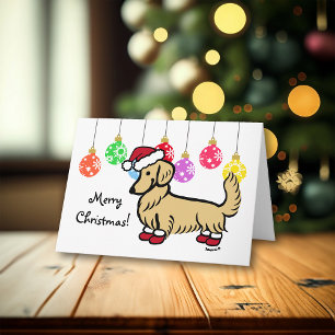Tarjeta Festiva Navidades de Cream Dachshund de cabello largo