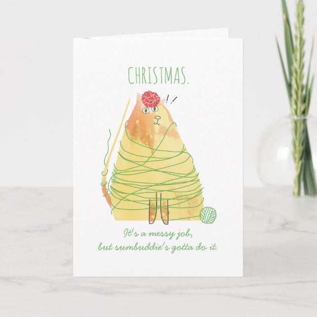 Tarjeta Festiva Navidades de crochet de punto de hilo enredado de  (Anverso)