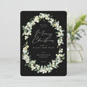 Tarjeta Festiva Navidades de cuadro botánico Snowberry+Eucalyptus
